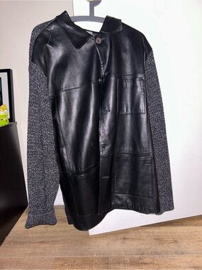 MONDO di MARCO Black Leather Jacket with Knit Trim